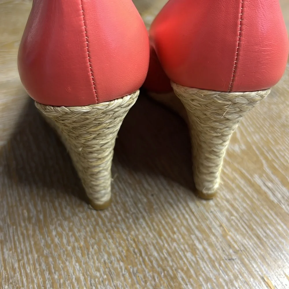 L.K. BENNETT Coral Leather Espadrille Wedge Sandals 38